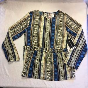 Attitude Unknown Peplum‎ Top Women Medium Tribal Striped New Long Sleeve Boho